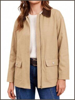 Oversized Utility Trench Coat with Pockets Corduroy Collar